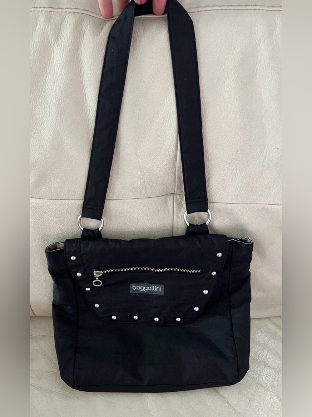 Baggallini Black Studded Flap Crossbody Tote